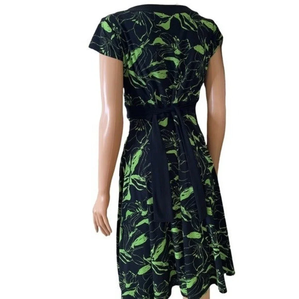 Evan Picone SZ 4 Black Green Floral Dress - Picture 5 of 8